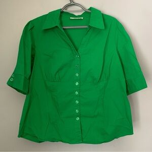 Laura Plus Petites Green Button-Up Blouse Short Sleeve Collared Top Size 2X